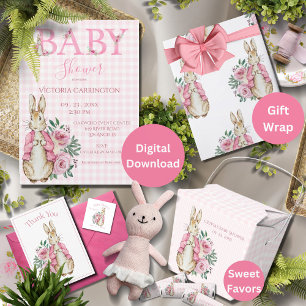 Rosa kanin baby shower inbjudningar