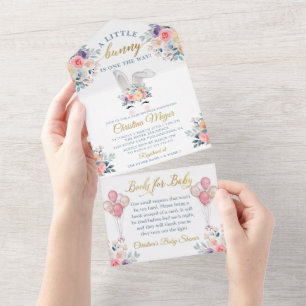 Rosa kanin blommig baby shower-böcker för bebisar
