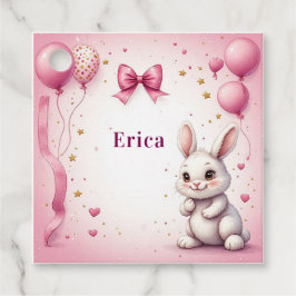 Rosa kanin födelsedagsballong 🐰 gåvor etiketter