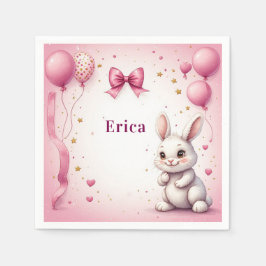 Rosa kanin födelsedagsballong 🐰 pappersservett