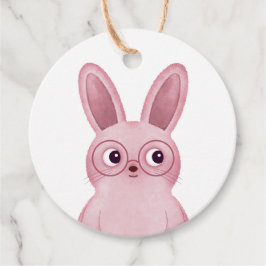 Rosa kanin med glasögon etikett för födelsedagsfes