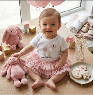 Rosa kanin Min första födelsedag Baby Body Söt T Shirt