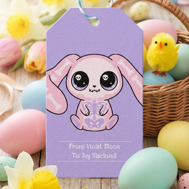 Rosa kanin Pastell Goth Lavendel Påskpresentkort Presentetikett (Pink Bunny Pastel Goth Lavender Easter Gift Tag)