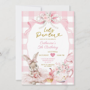 Rosa kanin Tea Party Flickas födelsedagsfirande Le Inbjudningar