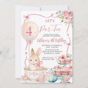 Rosa kanin Tea Party Födelsedagsfirande Let's Par Inbjudningar