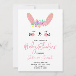 Rosa kaninansikte baby shower-inbjudan inbjudningar