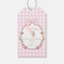 Rosa kaninballong födelsedags tack presentetikett