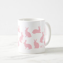 Rosa Kaniner Med Anpassad Monogram Påsk Kaffemugg