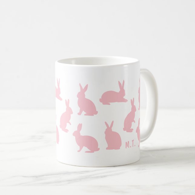 Rosa Kaniner Med Anpassad Monogram Påsk Kaffemugg (Framsida höger)