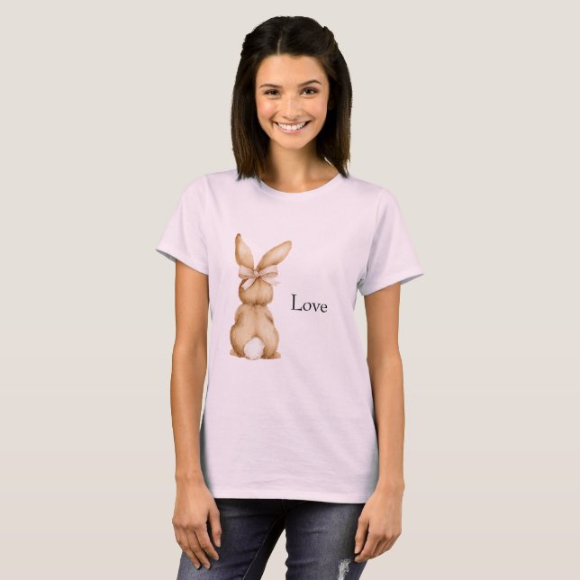 Rosa kaninrosett vit svans t shirt (Hel framsida)