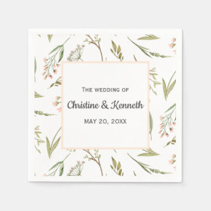 Rosa känsliga mjöliga blommor personlig bröllop pappersservett