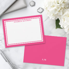 Rosa Kant Minimalist Namn Monogram Anteckningskort