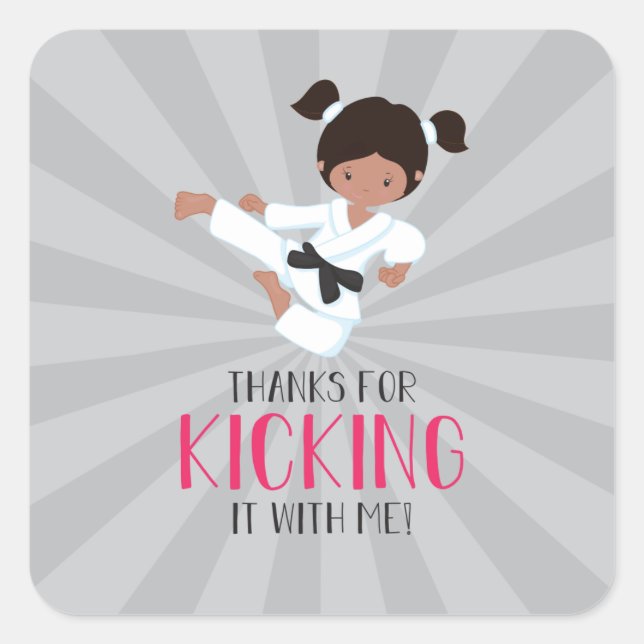 Rosa Karate Girl Birthday Fyrkantigt Klistermärke (Framsida)