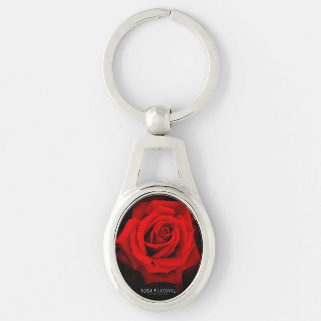 Rosa Kardinal：Metal Key Chain Ovalt Silverfärgad Nyckelring (Framsidan)