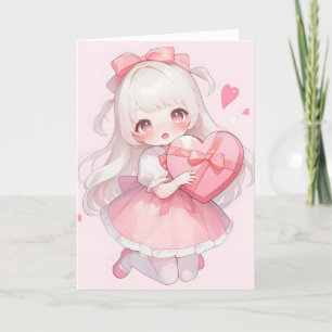 Rosa Kärlek Anime Girl Kawaii Helgkort