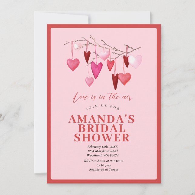 Rosa Kärlek är i luften Valentine Bröllopsdusch Inbjudningar (Framsida)