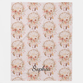 Rosa Kärlek Boho Blommigt Feathers Dream Catcher Fleecefilt