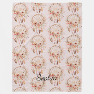 Rosa Kärlek Boho Blommigt Feathers Dream Catcher Fleecefilt