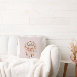 Rosa Kärlek Boho Blommigt Feathers Dream Catcher Kudde