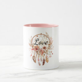 Rosa Kärlek Boho Blommigt Feathers Dream Catcher Mugg