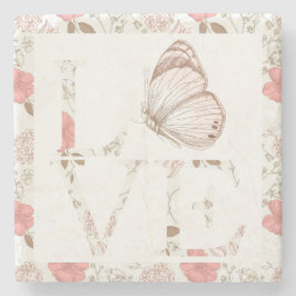 Rosa Kärlek Butterfly Blommigt Stenunderlägg