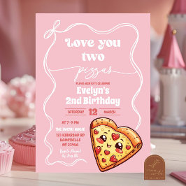Rosa kärlek du två pizzor båge andra födelsedagsfe inbjudningar