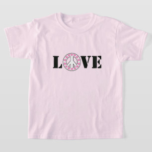 Rosa kärlek & fredstecken hjärtan t shirt