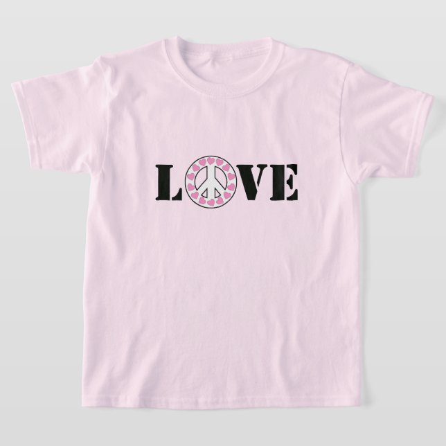 Rosa kärlek & fredstecken hjärtan t shirt (Laydown)