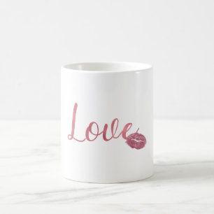 Rosa Kärlek Glitter Läppar Kaffemugg