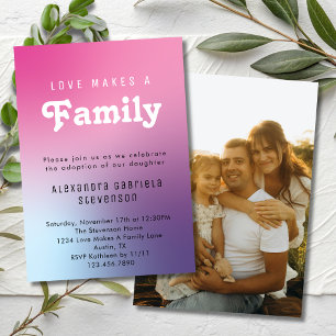 Rosa kärlek gör en familjeadoptionsdagsfest foto inbjudningar