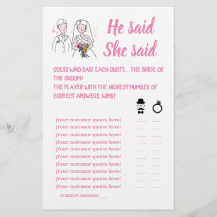ROSA KÄRLEK HE SADE ATT HON SADE SHOWER GAME-KORT FLYGBLAD