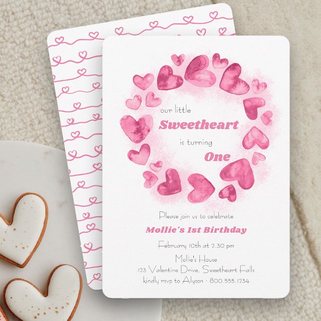Rosa Kärlek Heart Inbjudningar (Little Sweetheart Pink Heart Birthday Invitation)