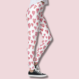 Rosa Kärlek Heart Mönster Leggings