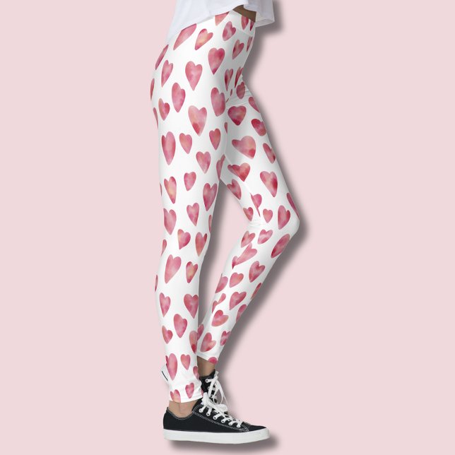 Rosa Kärlek Heart Mönster Leggings (Pink watercolor love heart leggings)