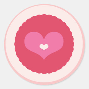 Rosa Kärlek Heart Scalloped Valentine Party Sticke Runt Klistermärke