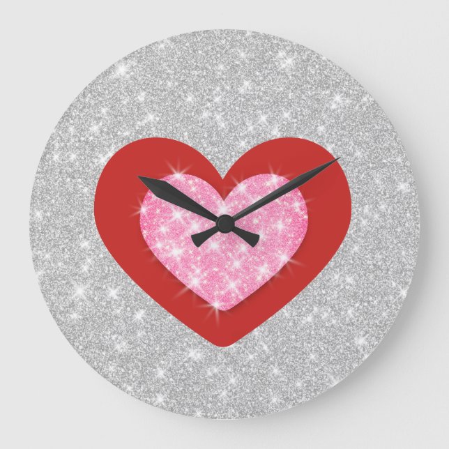 Rosa Kärlek Heart Stor Klocka (Framsida)