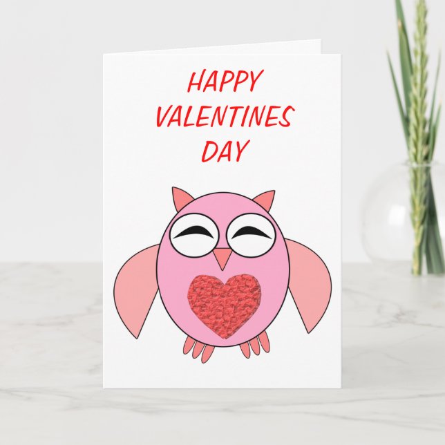 Rosa Kärlek Heart Uggla Anpassningsbar Card Helgkort (Framsida)