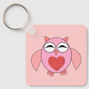 Rosa Kärlek Heart Uggla Anpassningsbar Nyckelring