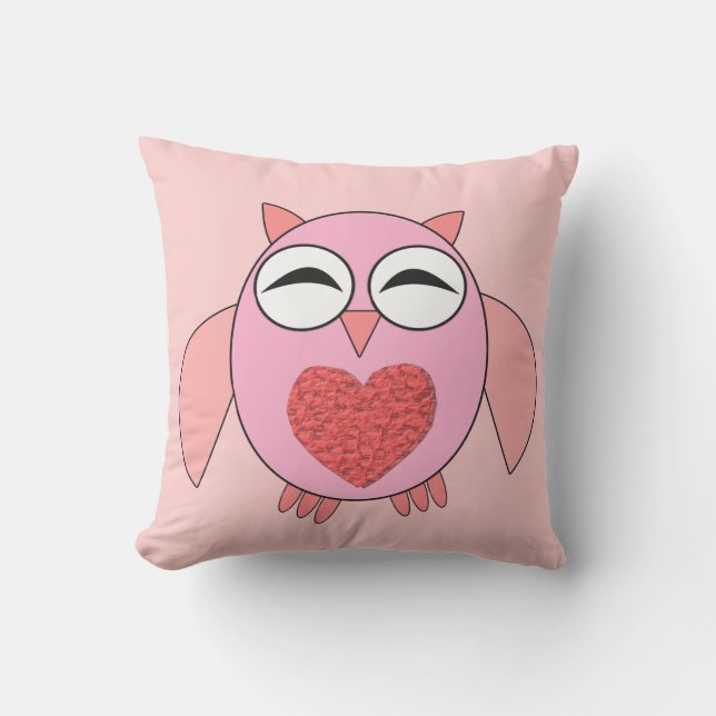 Rosa Kärlek Heart Uggla Exdoor Pillow Utomhuskudde (Framsida)