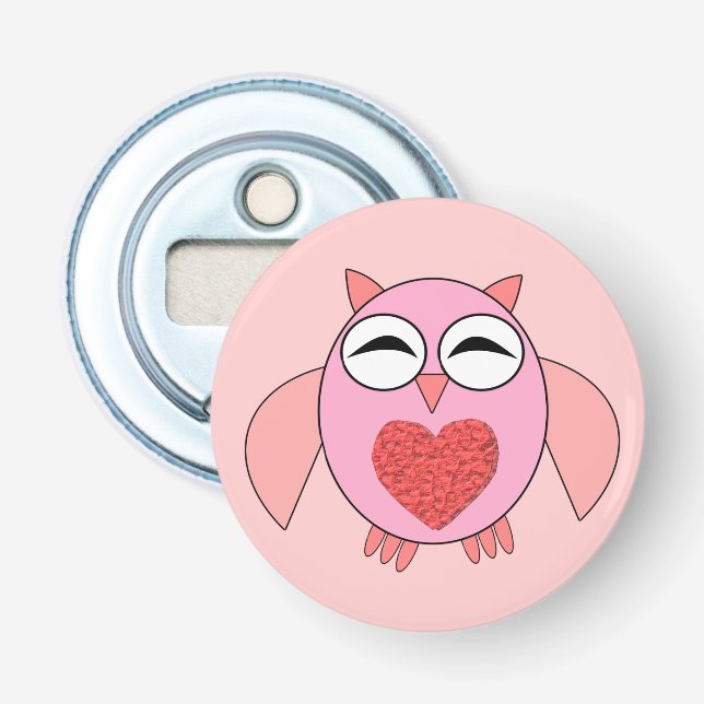 Rosa Kärlek Heart Uggla Flaska öppnare (Framsidan)