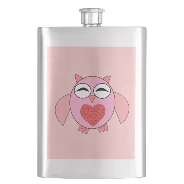 Rosa Kärlek Heart Uggla Flaskar Fickplunta (Framsidan)