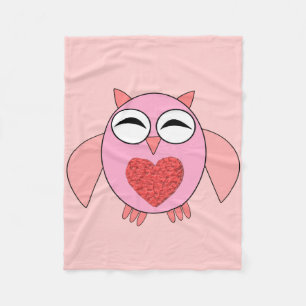 Rosa Kärlek Heart Uggla Fleece Blanket