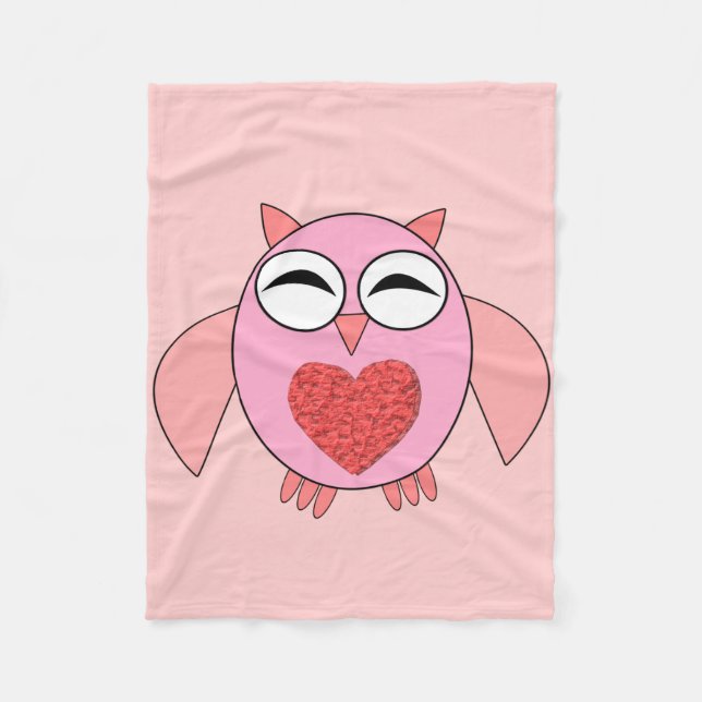 Rosa Kärlek Heart Uggla Fleece Blanket (Framsidan)