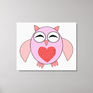 Rosa Kärlek Heart Uggla Kanvastryck