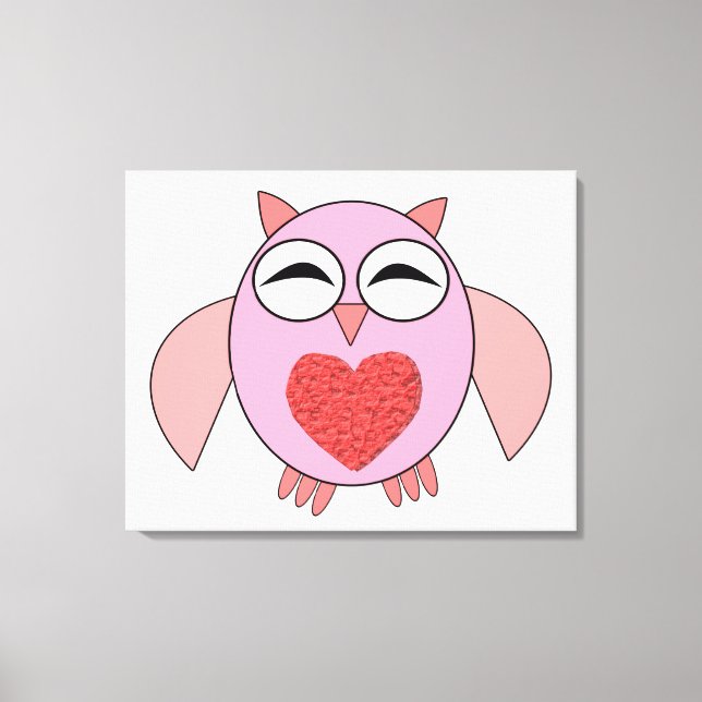 Rosa Kärlek Heart Uggla Kanvastryck (Framsida)