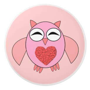 Rosa Kärlek Heart Uggla keramisk knopp