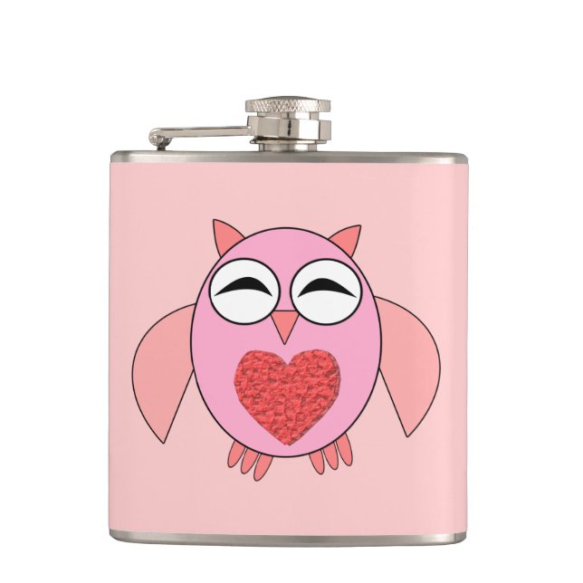 Rosa Kärlek Heart Uggla-kolv Fickplunta (Framsidan)