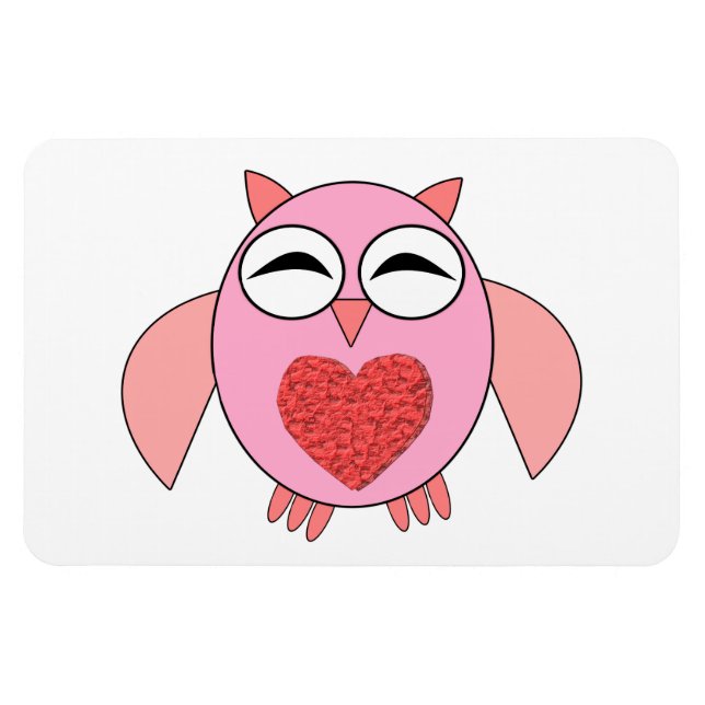 Rosa Kärlek Heart Uggla Magnet (Horisontell)
