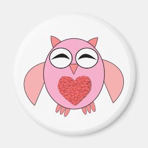 Rosa Kärlek Heart Uggla Magnet