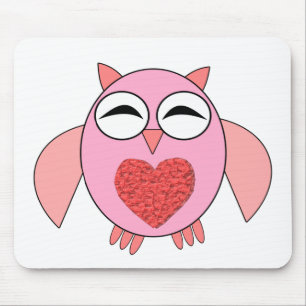 Rosa Kärlek Heart Uggla Mousepad Musmatta